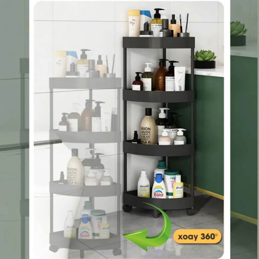 KỆ GÓC TAM GIÁC 4 TẦNG CÓ BÁNH XE