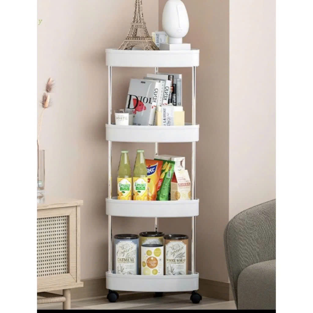 KỆ GÓC TAM GIÁC 4 TẦNG CÓ BÁNH XE