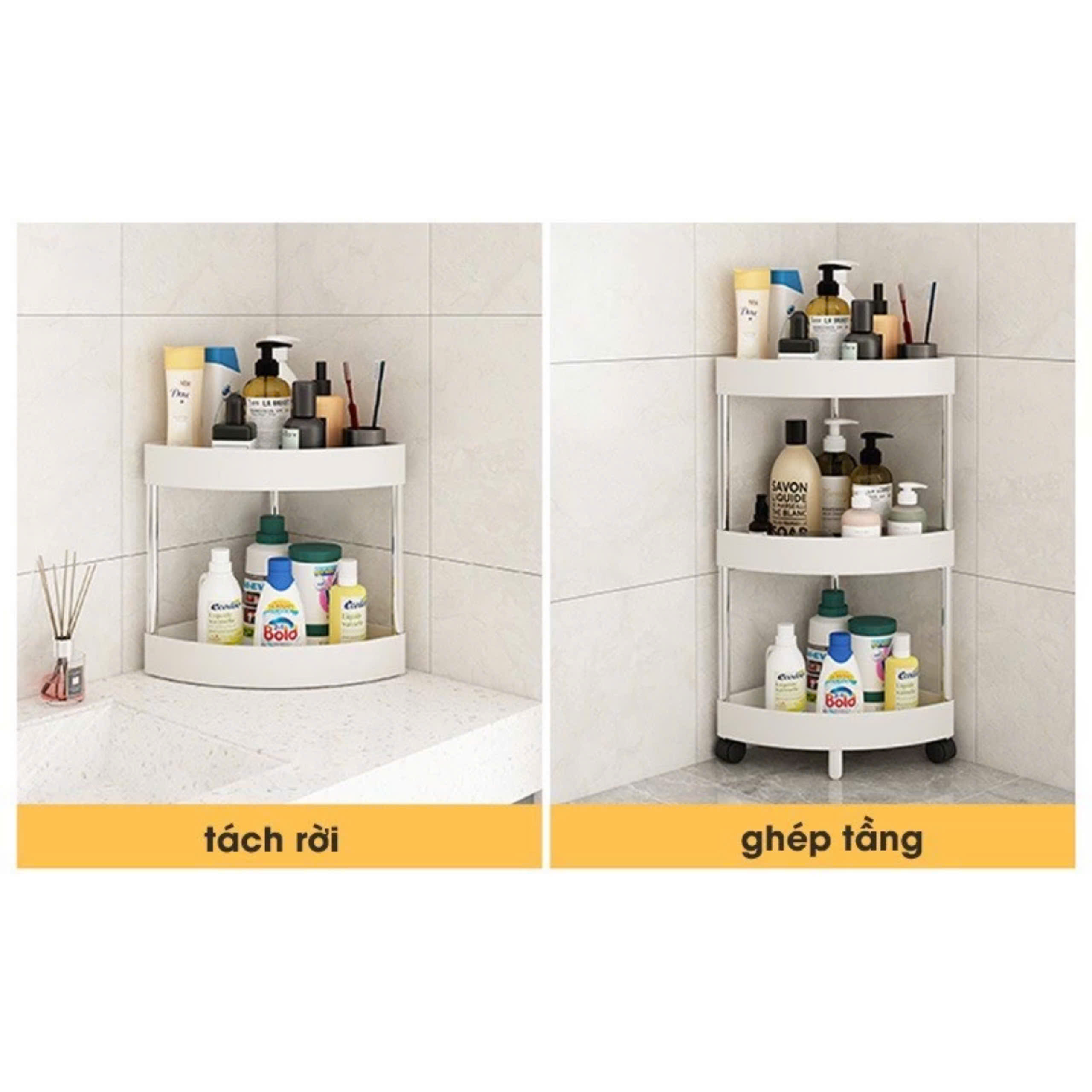 KỆ GÓC TAM GIÁC 4 TẦNG CÓ BÁNH XE