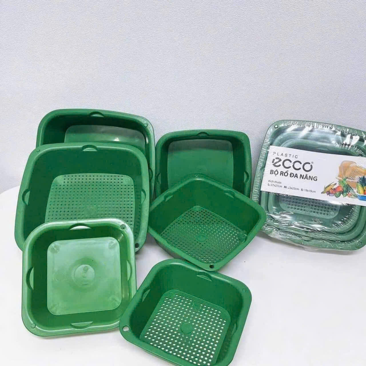 Sét 3 bộ rổ chậu nhựa to nhỏ nhà bếp, bộ rổ 6 món cao cấp đựng đồ ECCO