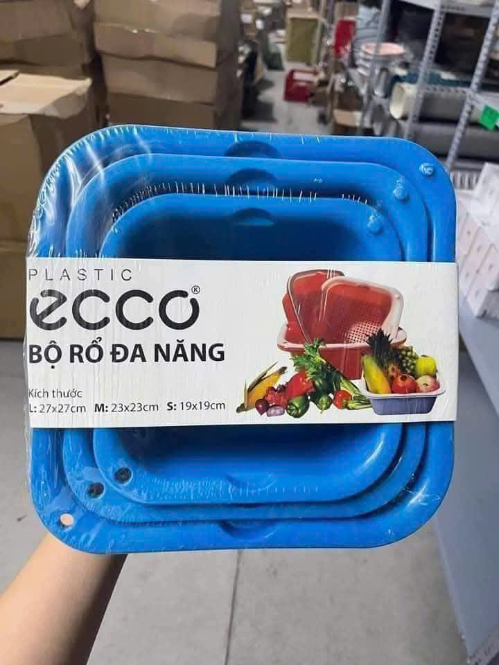 Sét 3 bộ rổ chậu nhựa to nhỏ nhà bếp, bộ rổ 6 món cao cấp đựng đồ ECCO