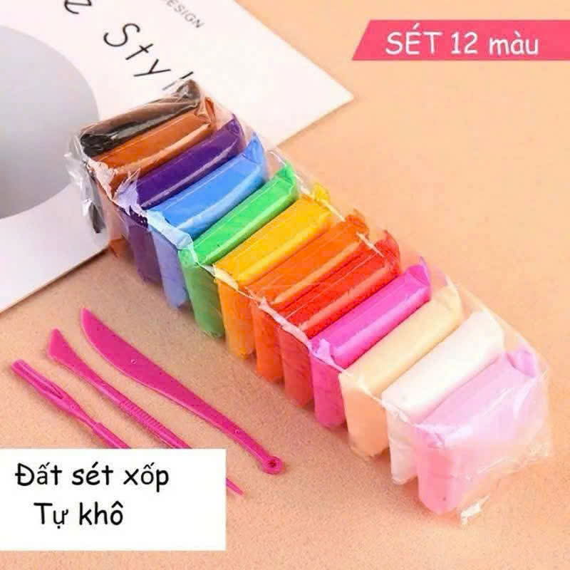 SET 12 CỤC ĐẤT SÉT TỰ KHÔ KHÔNG DÍNH TAY SIÊU NHẸ