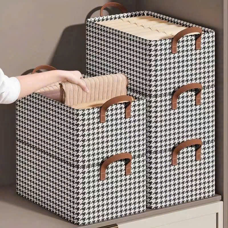 Hộp vải đựng quần áo caro size trung