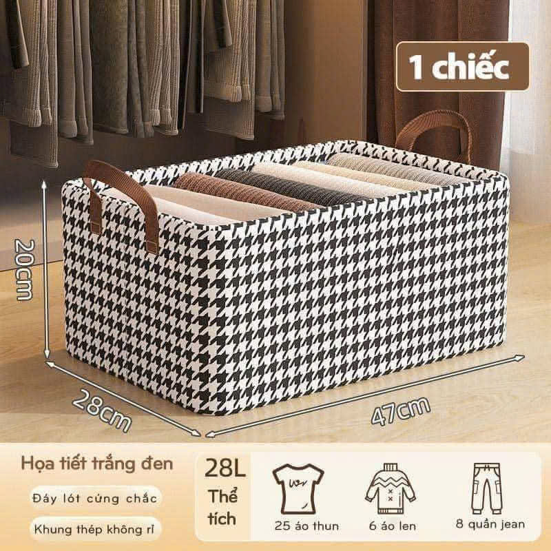 Hộp vải đựng quần áo caro size trung