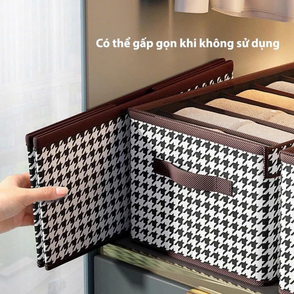 Hộp vải đựng quần áo caro size trung