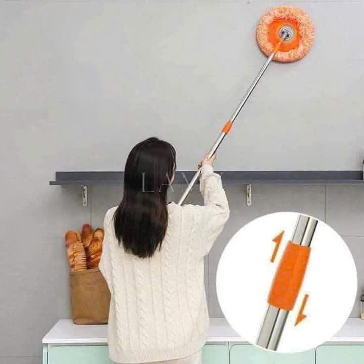 CHỔI QUÉT BỤI TRẦN NHÀ MÀU CAM, LOẠI DÀI 1m9 GẤP GỌN
