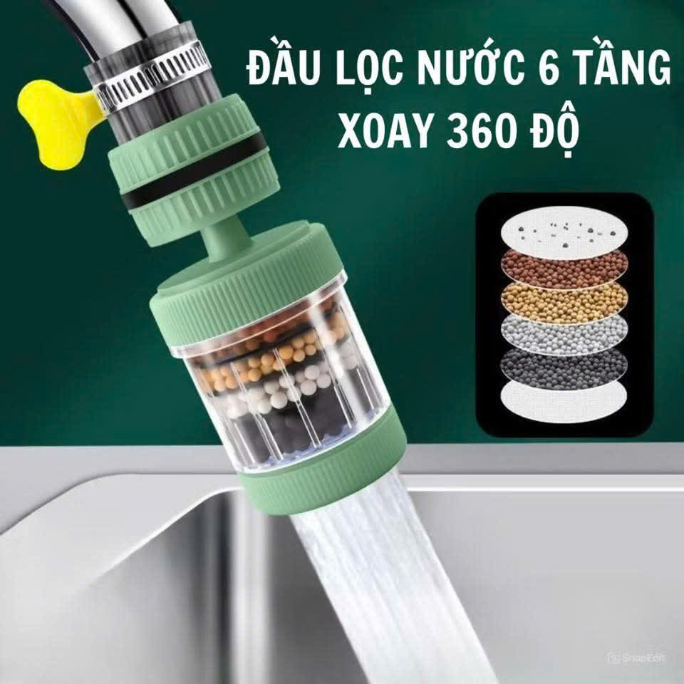 Đầu Vòi Lọc Nước Trực Tiếp 6 Lớp Carbon Xoay 360° MẪU MỚI