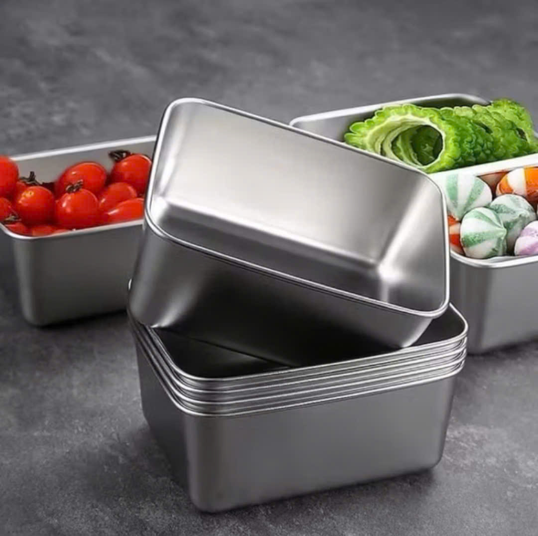 SET 5 Hộp Inox Vuông Size Nhỏ Đựng Thực Phẩm Có Nắp Đậy