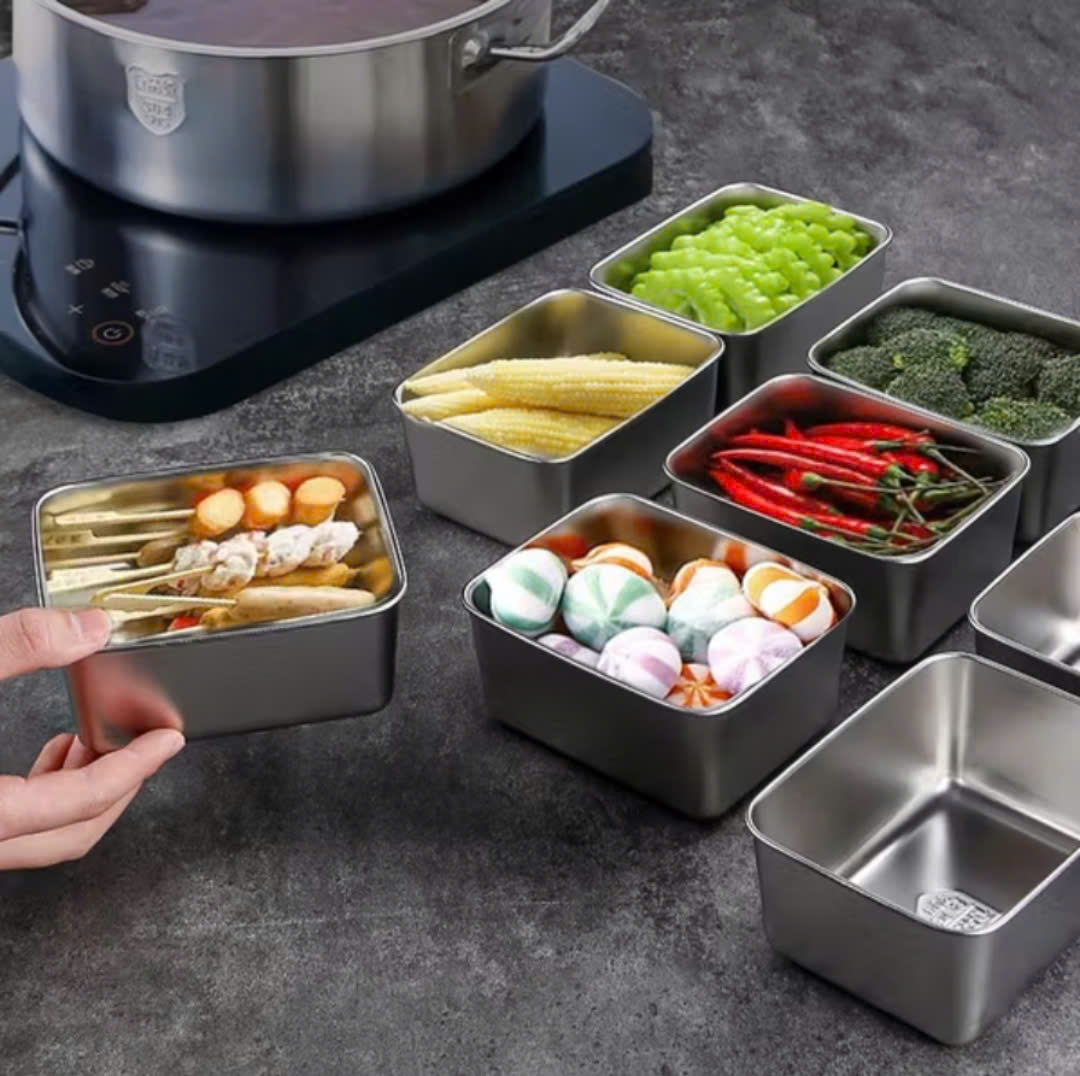 SET 5 Hộp Inox Vuông Size Nhỏ Đựng Thực Phẩm Có Nắp Đậy