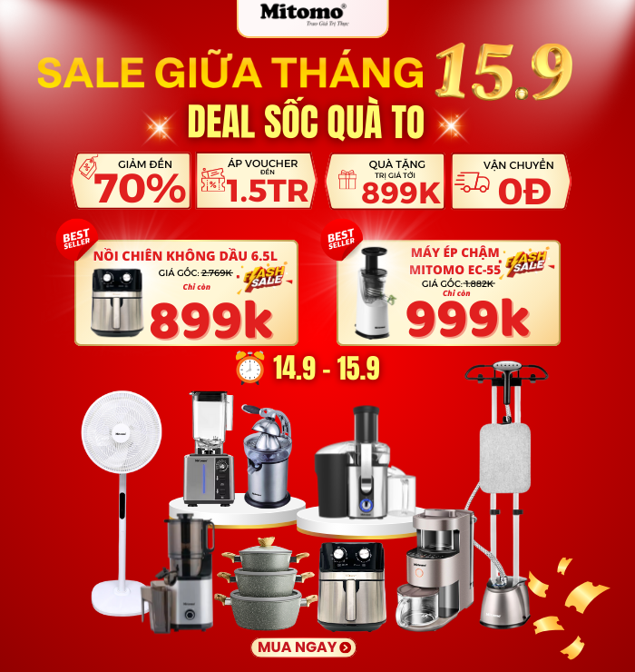 DEAL SỐC THÁNG 9 – MÁY ÉP CHẬM CHỈ CÒN 999K - NỒI CHIÊN KHÔNG DẦU CHỈ CÒN 899K - CHỐT NGAY!