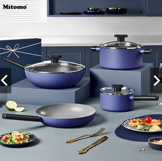 Bộ nồi chảo chống dính vân đá cao cấp Mitomo Cooker King phong cách Hàn Quốc