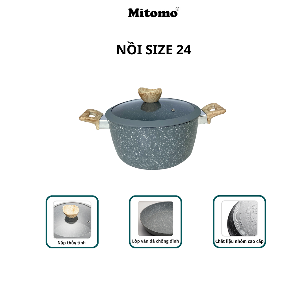 Bộ nồi chảo chống dính vân đá 6 món cao cấp Mitomo Queen Time