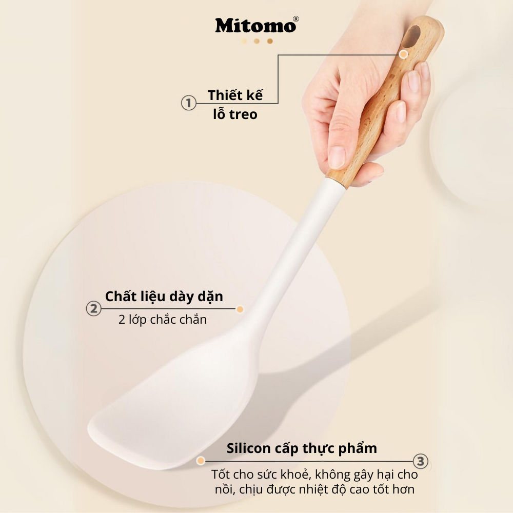 Bộ muỗng nấu ăn Silicone chịu nhiệt cao cấp Mitomo GB4806.9-2016