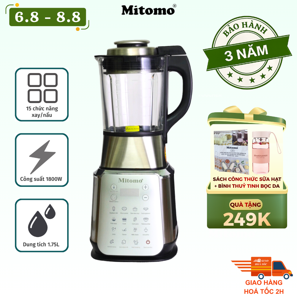 Máy Làm Sữa Hạt Và Xay Nấu Đa Năng Mitomo MSH-539V1, Công Suất 1800W, Bền Bỉ