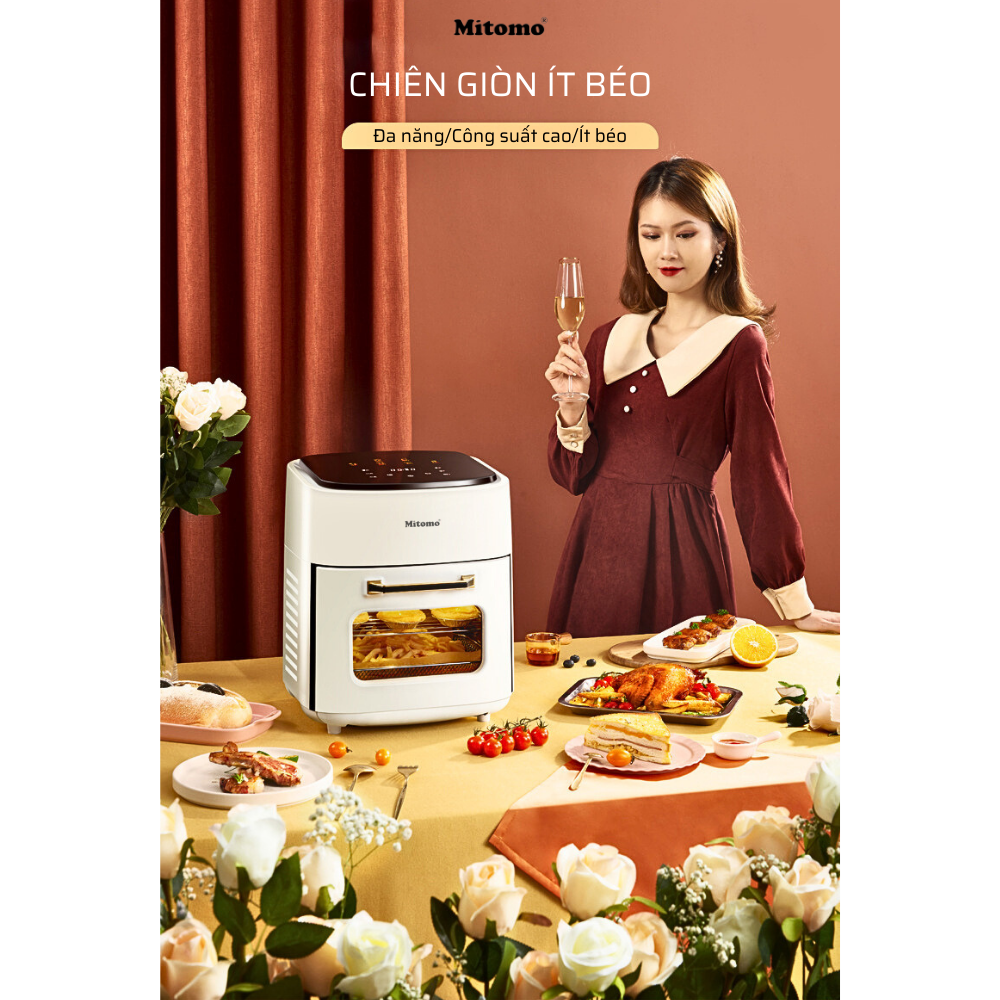 Nồi chiên không dầu điện tử Mitomo MTD-AF15, dung tích 15L Màu Trắng