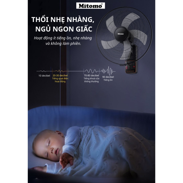 Quạt treo tường điều khiển từ xa Mitomo FTT-60AE