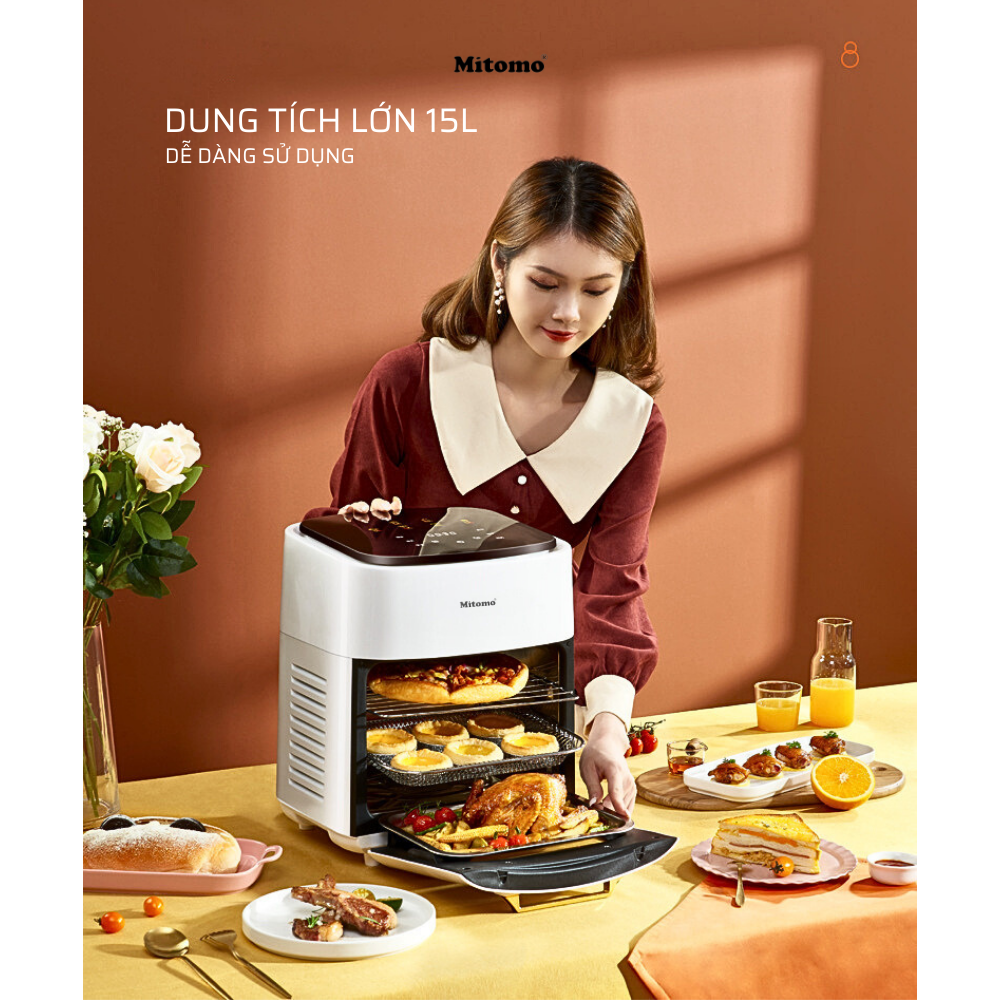 Nồi chiên không dầu điện tử Mitomo MTD-AF15, dung tích 15L Màu Trắng