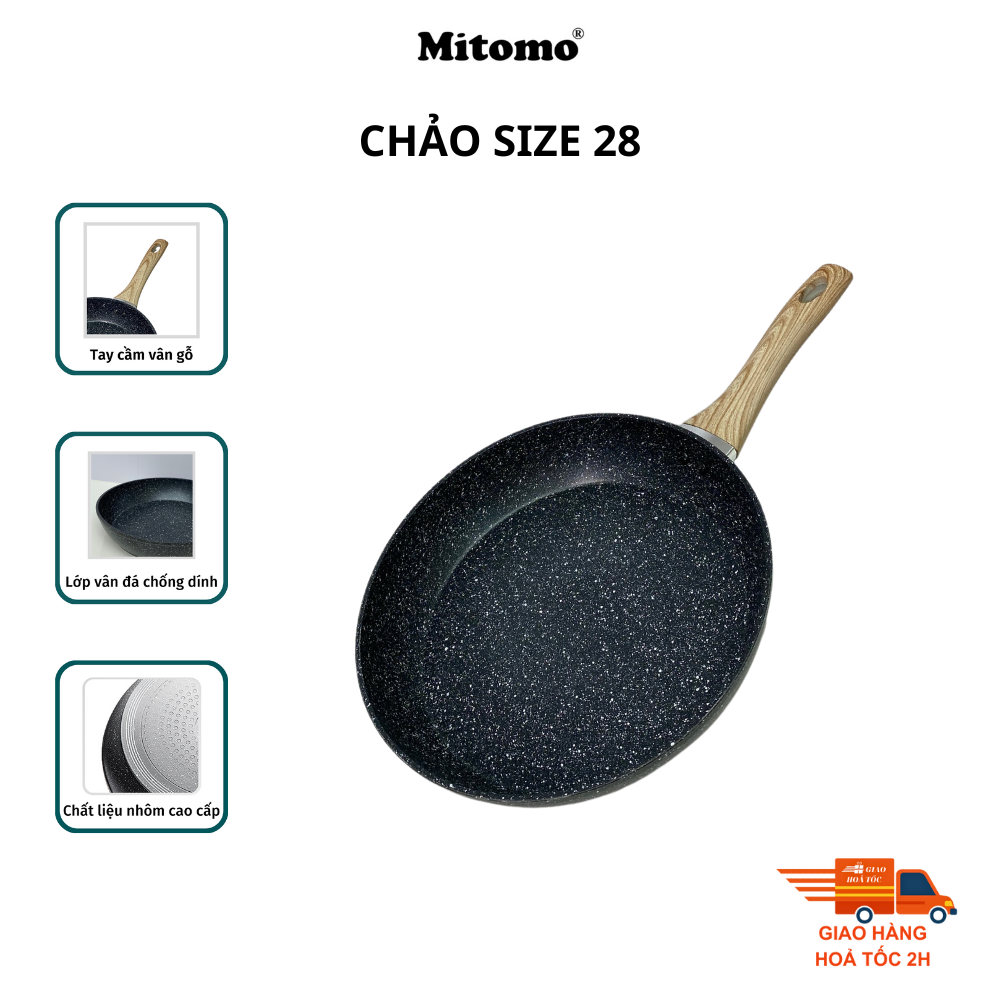Bộ nồi chảo vân đá 6 món chống dính cao cấp Mitomo Queen Time Màu Đen