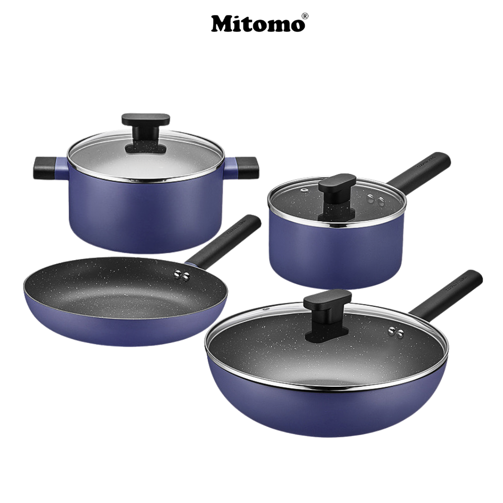 Bộ nồi chảo chống dính vân đá cao cấp Mitomo Cooker King phong cách Hàn Quốc