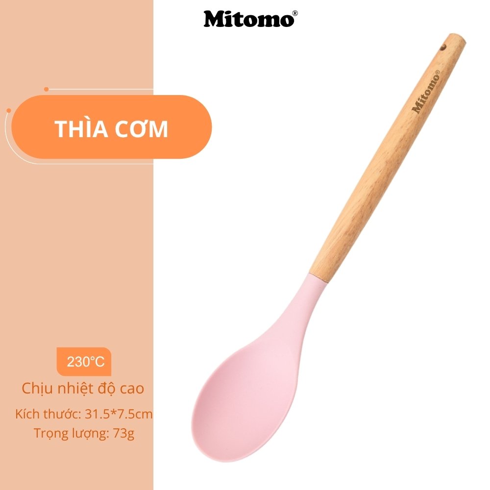 Bộ Dụng Cụ Nấu Ăn Silicone Cán Gỗ Tự Nhiên 12 Món Mitomo - An Toàn, Chịu Nhiệt Cao