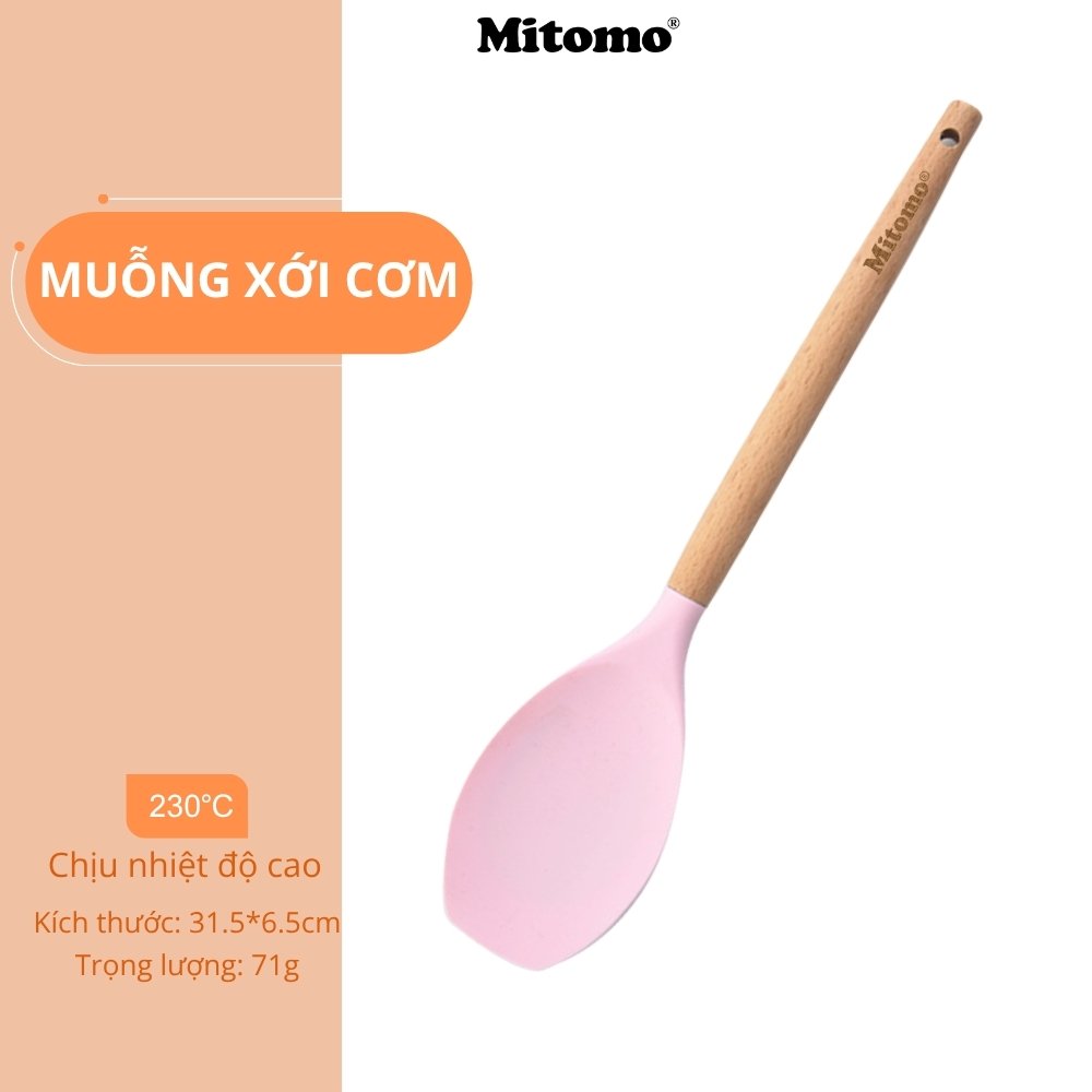 Bộ Dụng Cụ Nấu Ăn Silicone Cán Gỗ Tự Nhiên 12 Món Mitomo - An Toàn, Chịu Nhiệt Cao