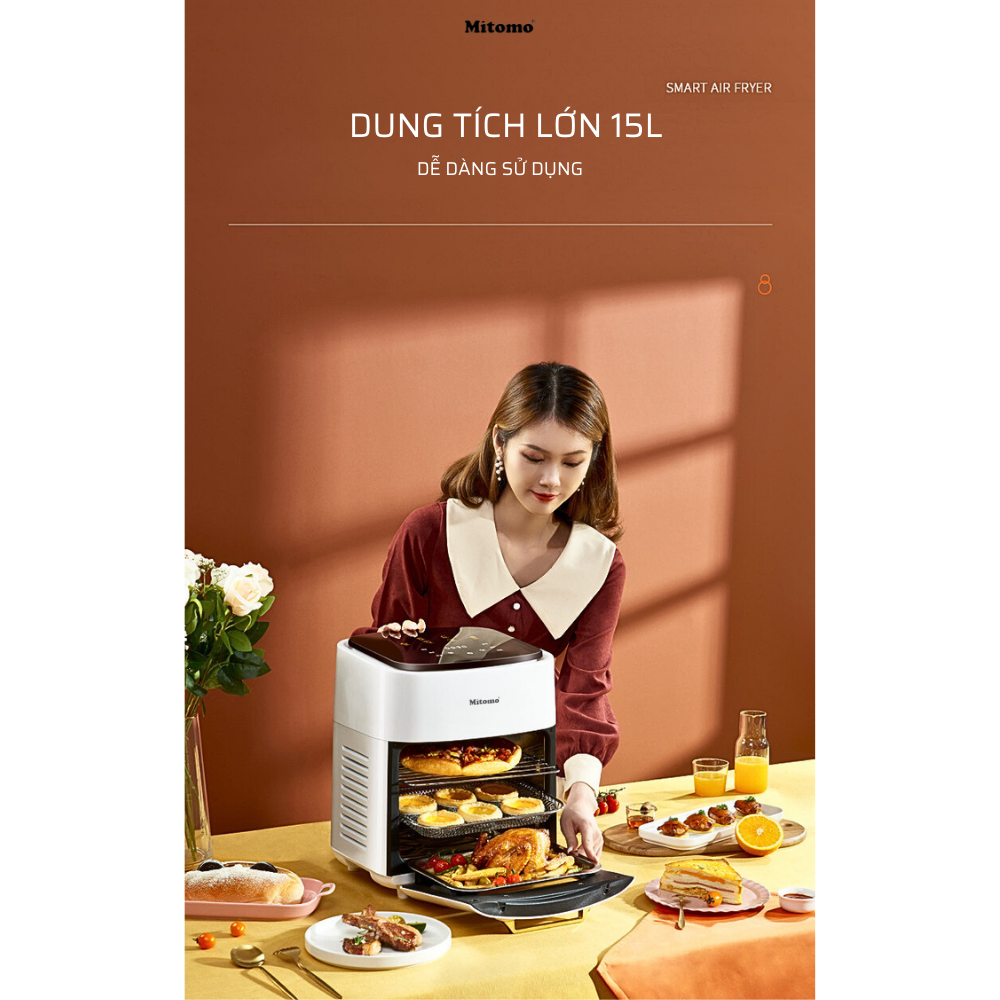 Nồi chiên không dầu điện tử Mitomo MTD-AF15, dung tích 15L Màu Trắng