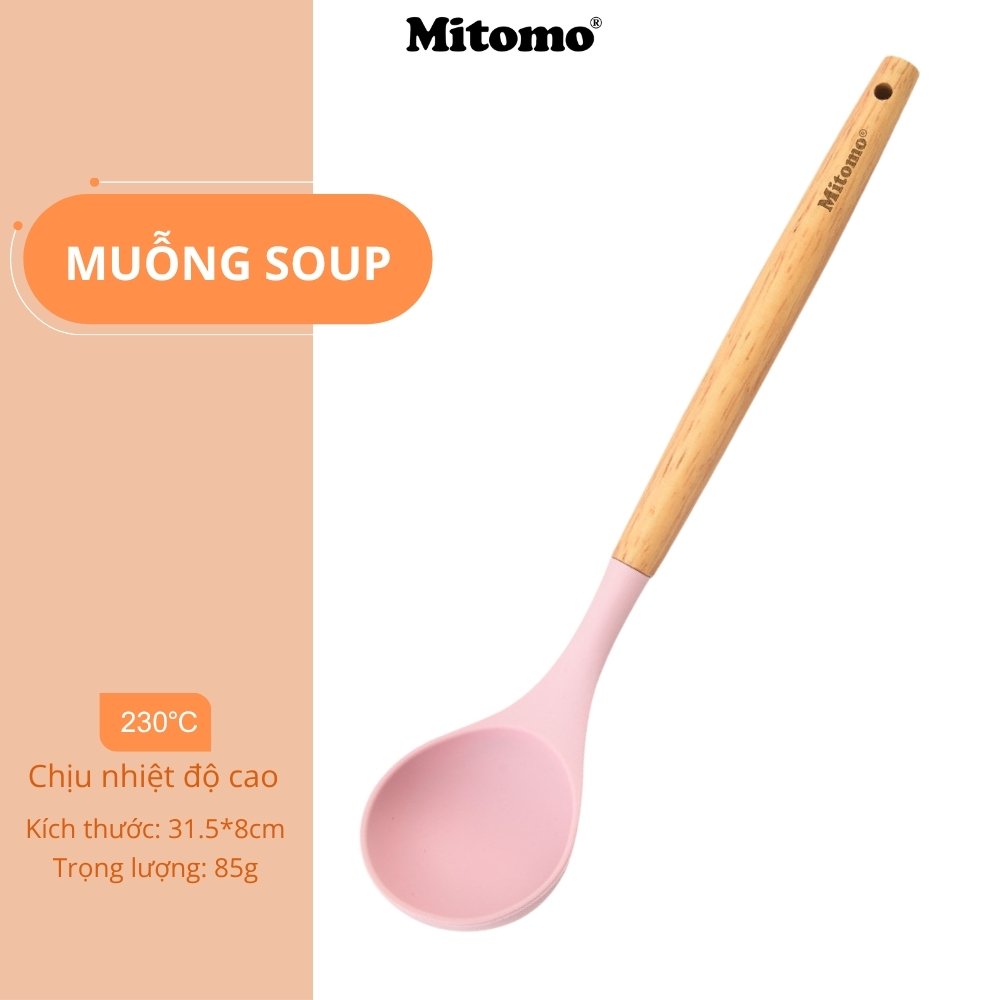 Bộ Dụng Cụ Nấu Ăn Silicone Cán Gỗ Tự Nhiên 12 Món Mitomo - An Toàn, Chịu Nhiệt Cao