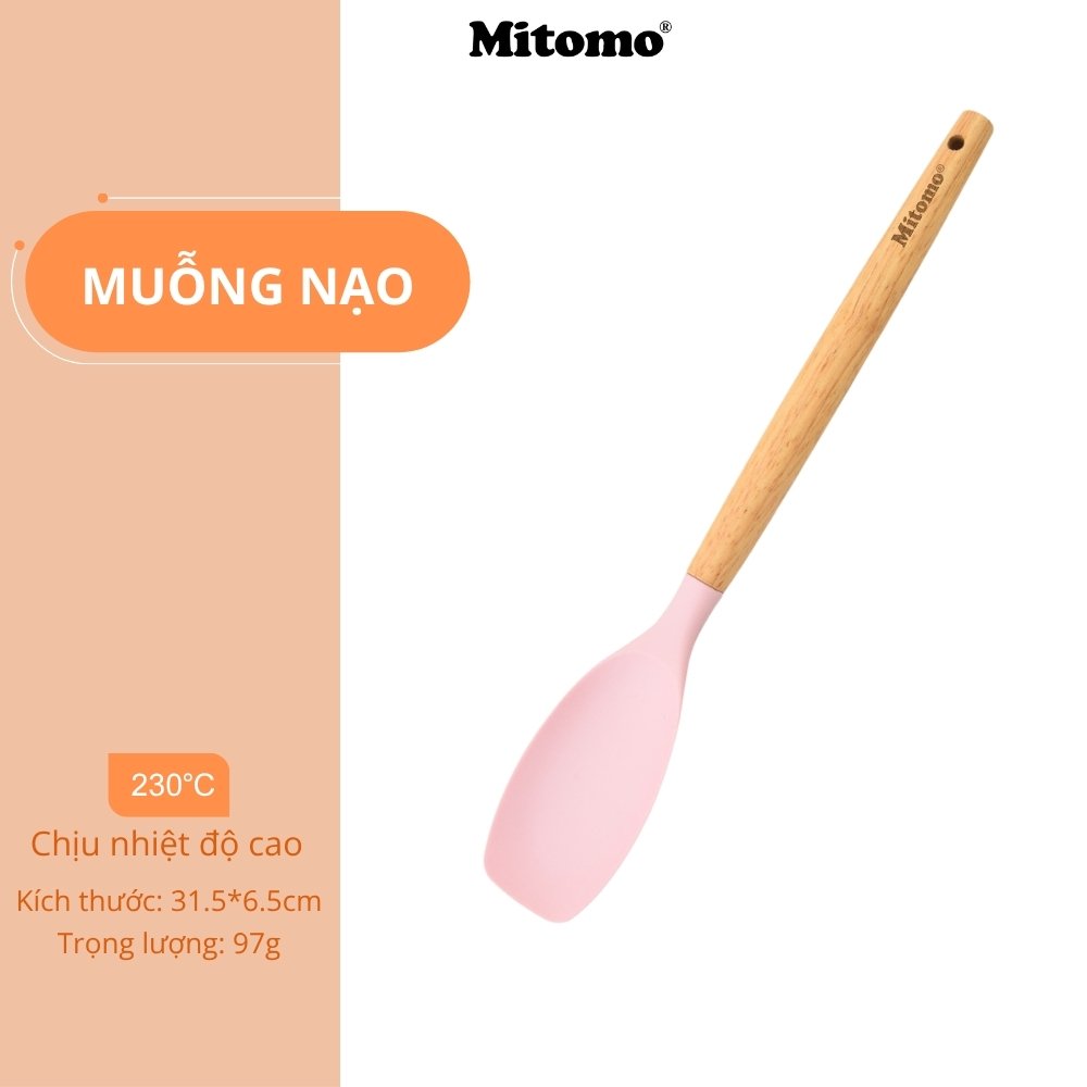 Bộ Dụng Cụ Nấu Ăn Silicone Cán Gỗ Tự Nhiên 12 Món Mitomo - An Toàn, Chịu Nhiệt Cao