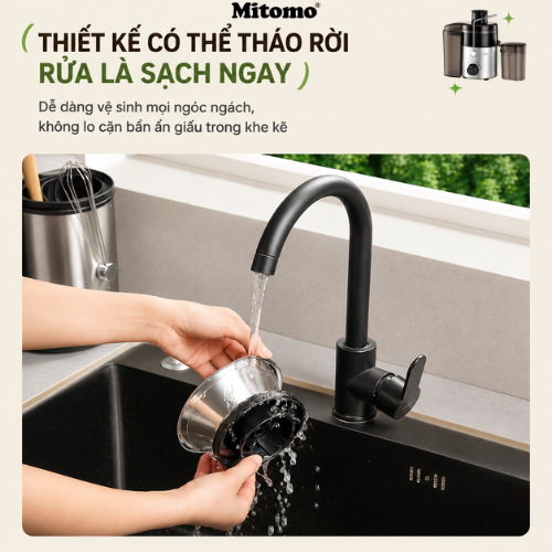 MÁY ÉP HOA QUẢ MITOMO KJ-3090, Công suất 700W ép nhanh, Lưỡi dao inox sắc bén, 2 chế độ ép linh hoạt