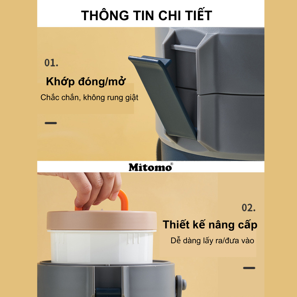 Hộp cơm văn phòng giữ nhiệt 4 ngăn Mitomo LCH-7086 Màu Xanh