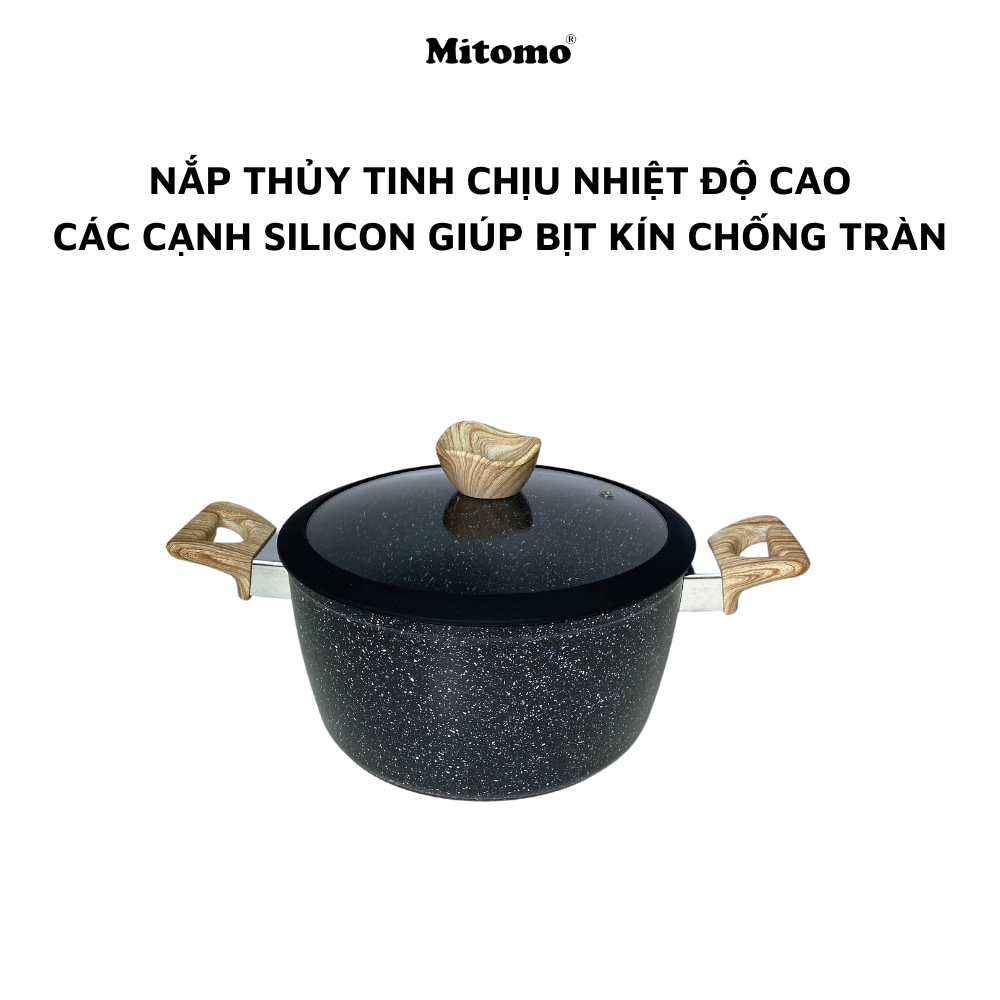 Bộ nồi chảo vân đá 6 món chống dính cao cấp Mitomo Queen Time Màu Đen