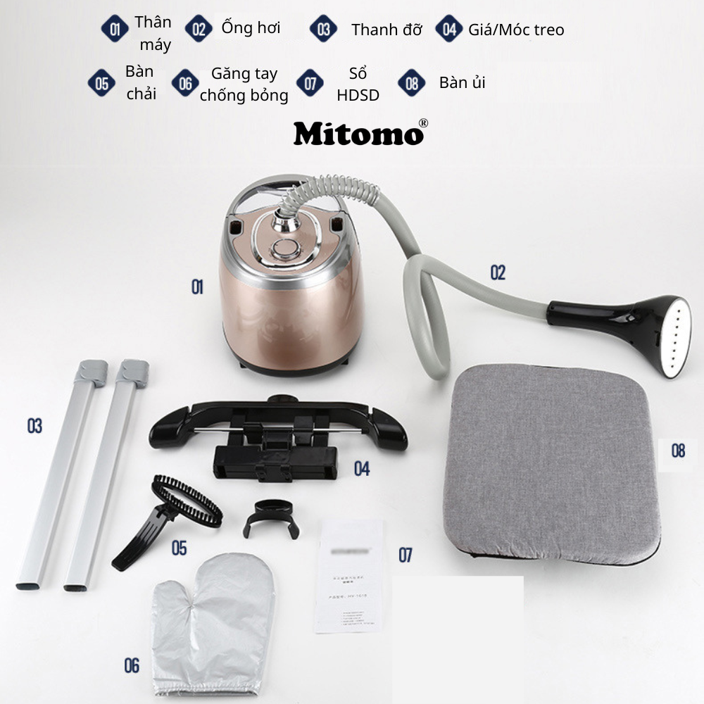 Bàn ủi hơi nước đứng Mitomo GC-559 Màu Hồng Nhạt
