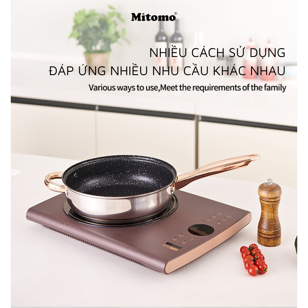 Bộ nồi inox 6 món cao cấp Mitomo Kaisa Villa KV001 Nắp Trắng - Đáy 5 Lớp Nguyên Khối