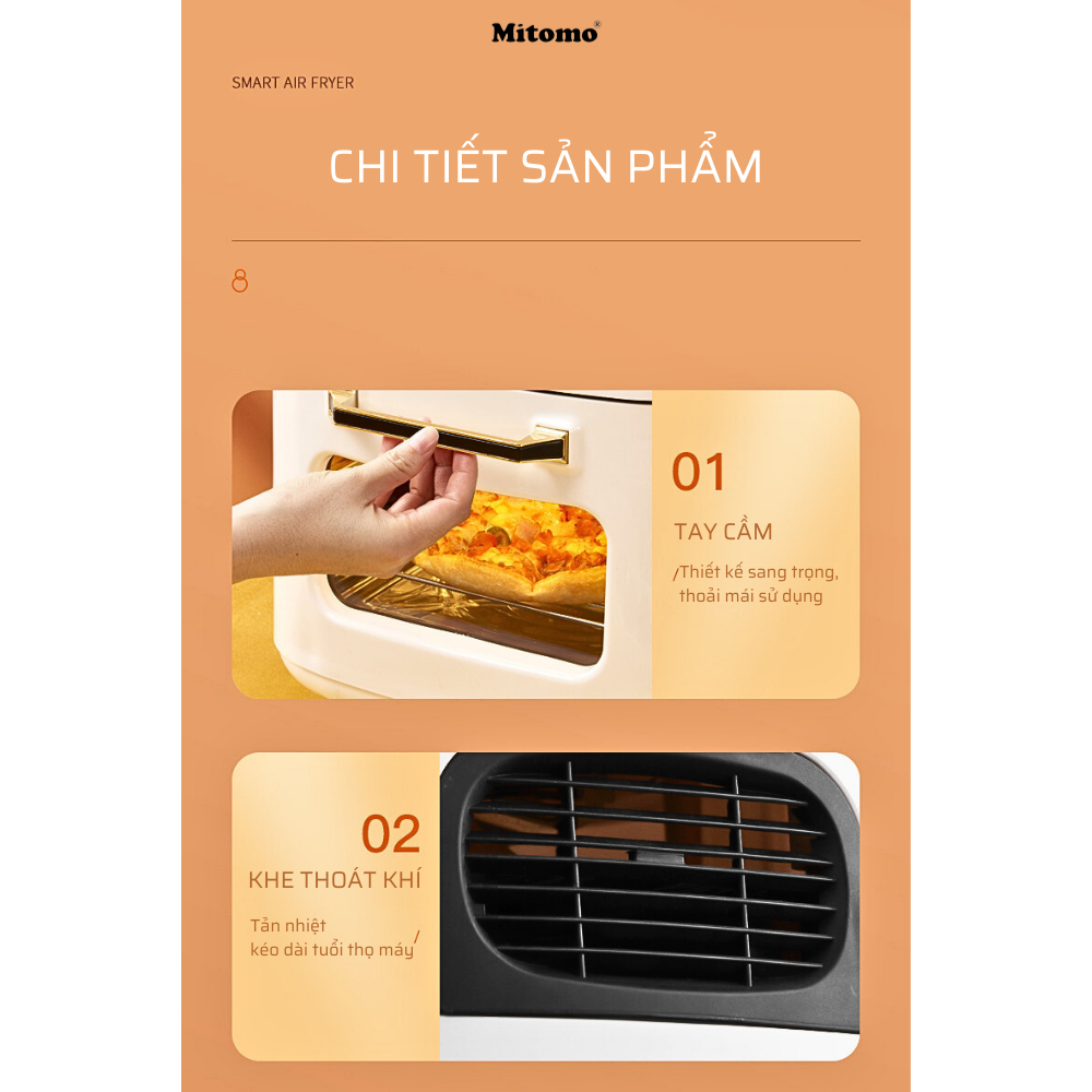 Nồi chiên không dầu điện tử Mitomo MTD-AF15, dung tích 15L màu đen