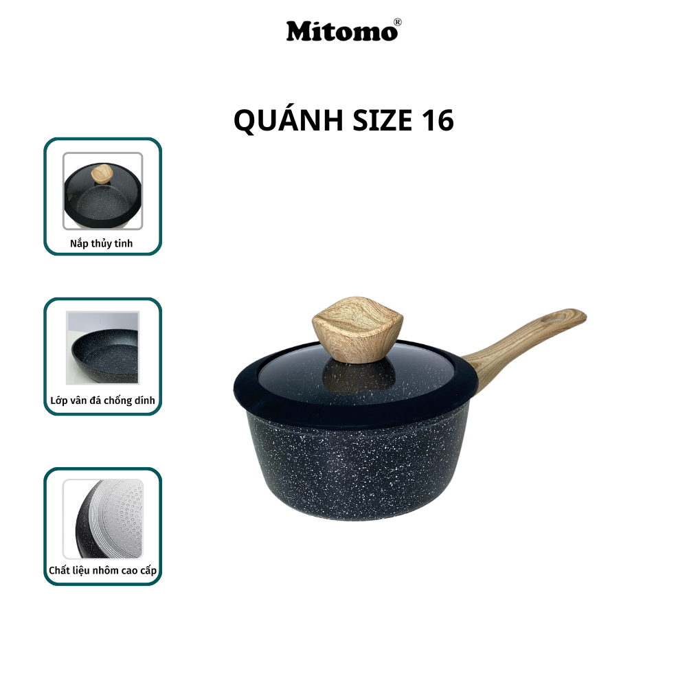 Bộ nồi chảo vân đá 6 món chống dính cao cấp Mitomo Queen Time Màu Đen