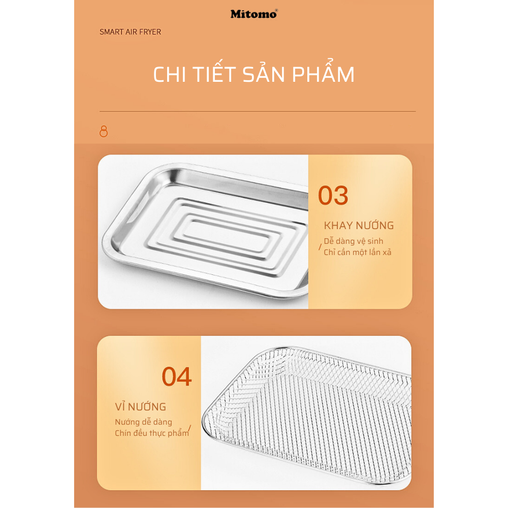 Nồi chiên không dầu điện tử Mitomo MTD-AF15, dung tích 15L Màu Trắng