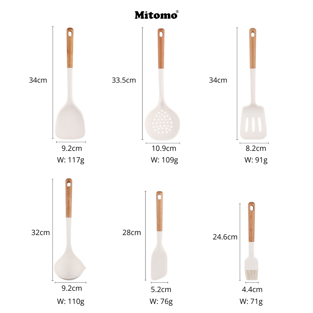 Bộ muỗng nấu ăn Silicone chịu nhiệt cao cấp Mitomo GB4806.9-2016