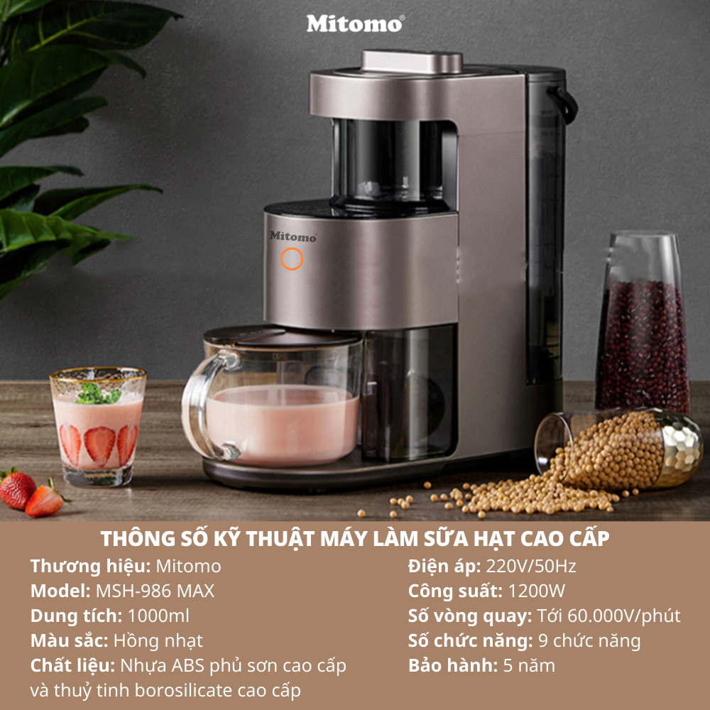 Máy làm sữa hạt tự động cao cấp Mitomo MSH-986MAX