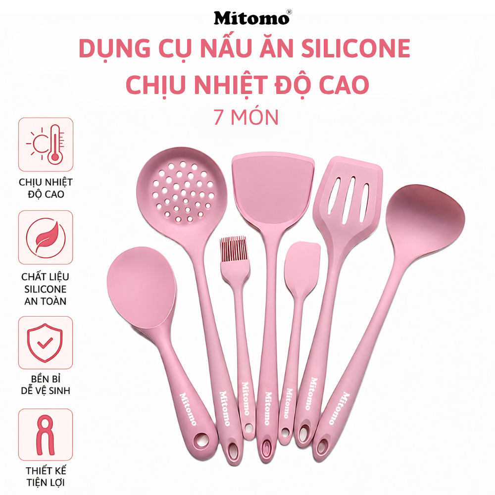 Bộ dụng cụ nấu ăn 7 món bằng silicone chịu nhiệt cao Mitomo