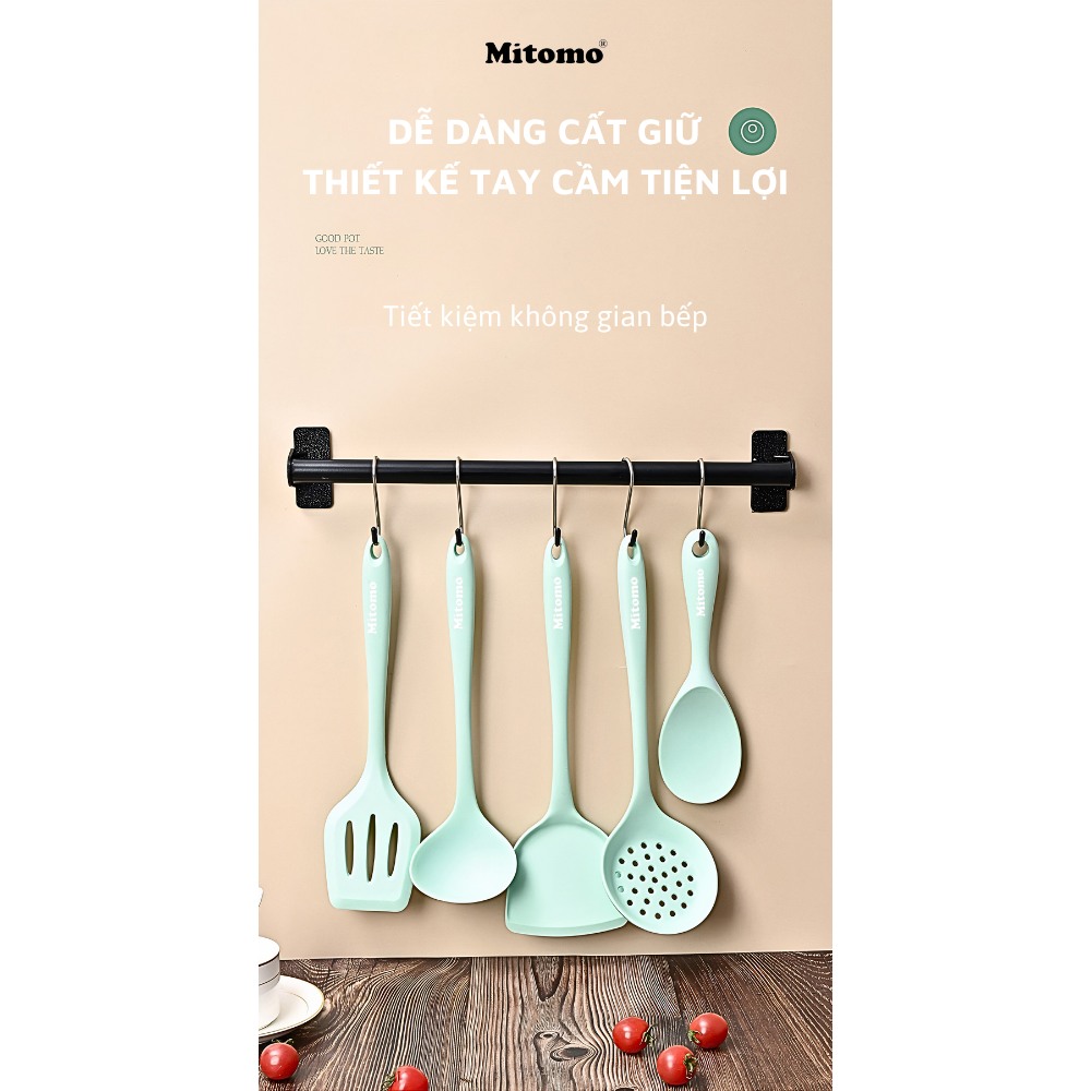 Bộ dụng cụ nấu ăn 7 món bằng silicone chịu nhiệt cao Mitomo