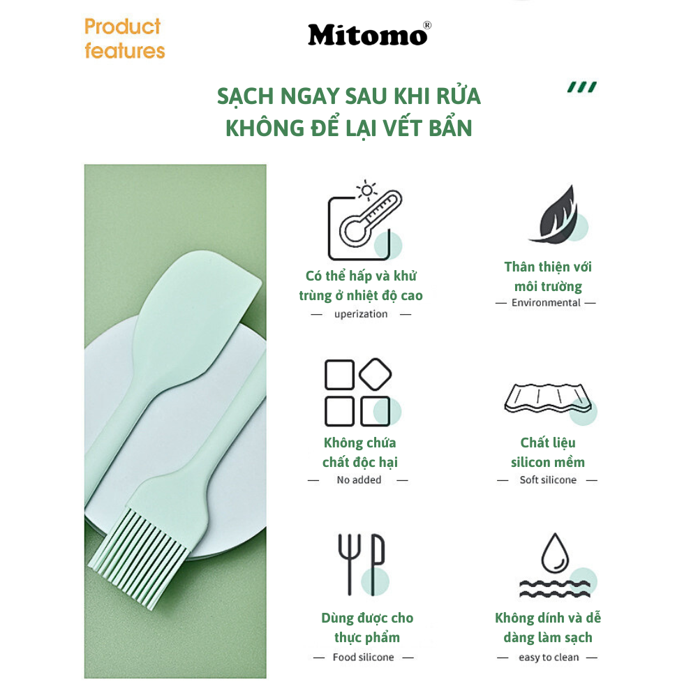Bộ dụng cụ nấu ăn 7 món bằng silicone chịu nhiệt cao Mitomo