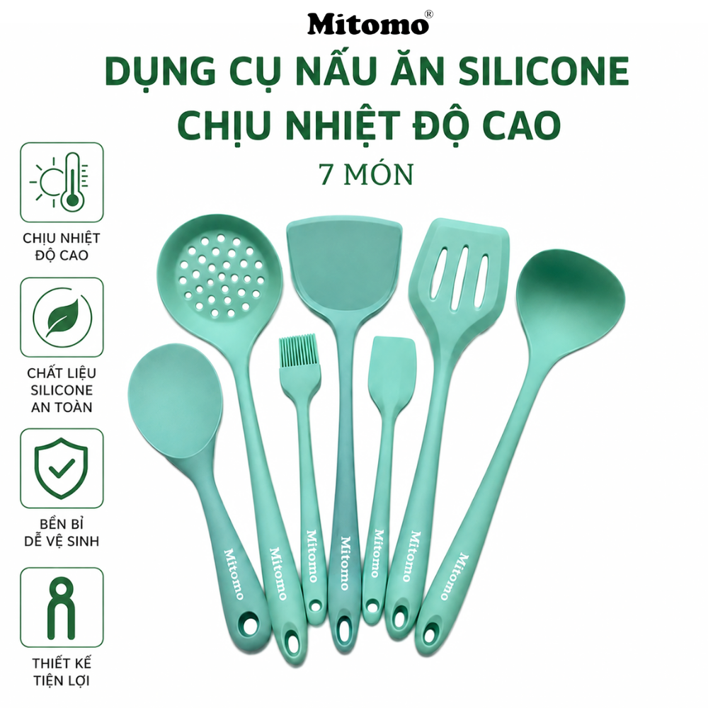 Bộ dụng cụ nấu ăn 7 món bằng silicone chịu nhiệt cao Mitomo