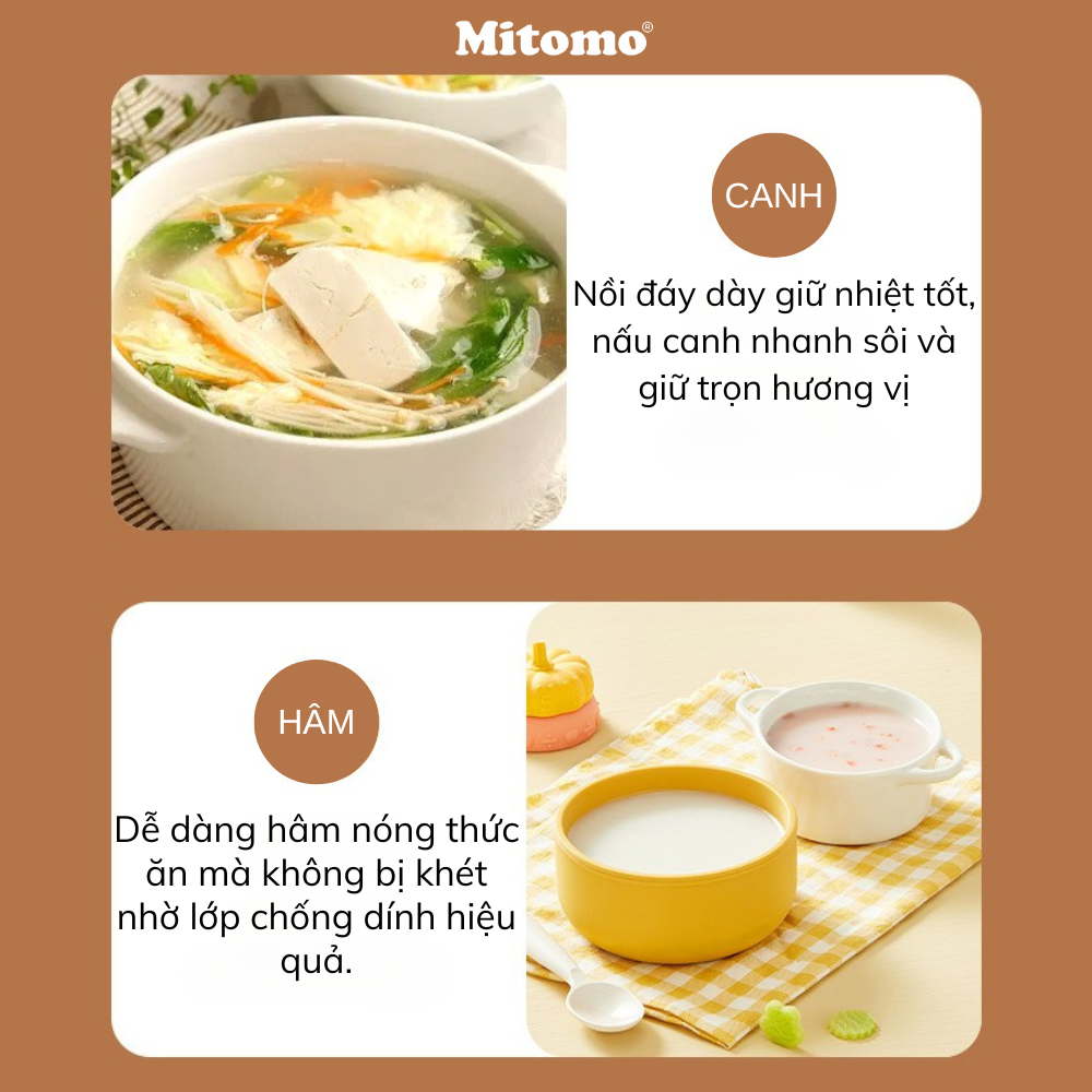 Bộ nồi chảo đá gốm chống dính cán rời 3 món Mitomo