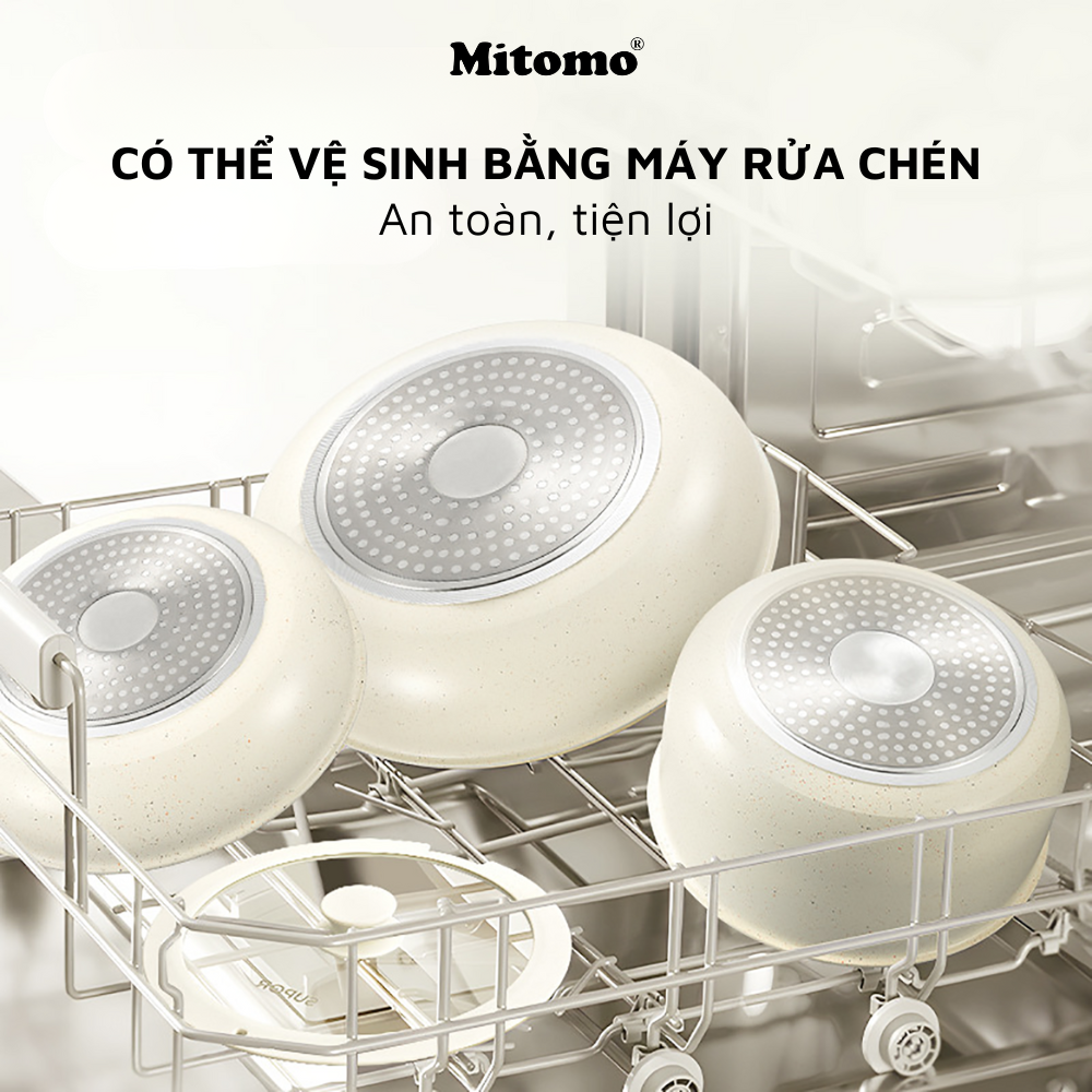 Bộ nồi chảo đá gốm chống dính cán rời 3 món Mitomo