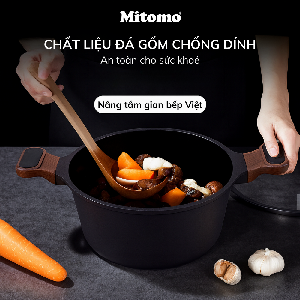 Bộ nồi đá gốm cao cấp Mitomo DSP CA009-S03-Black