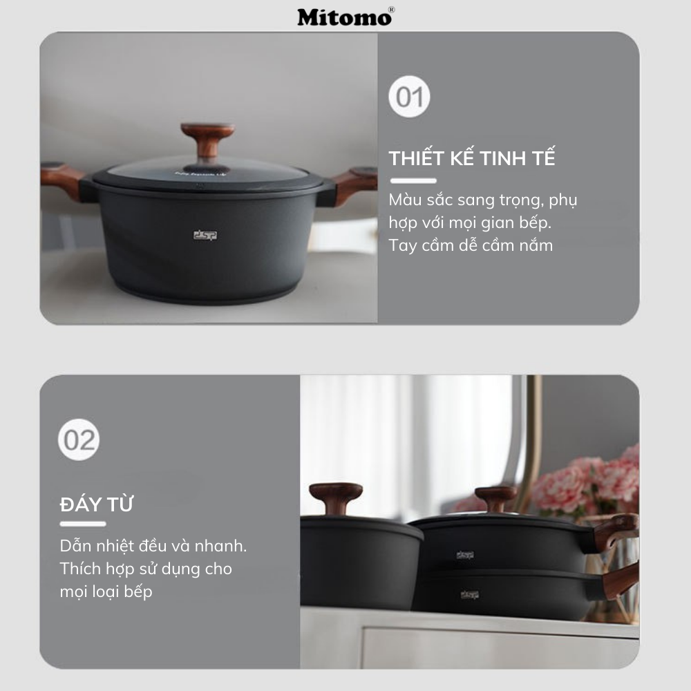 Bộ nồi chảo đá gốm cao cấp Mitomo DSP CA009-S02-Black