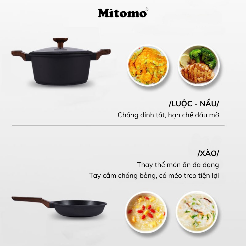Bộ nồi chảo đá gốm cao cấp Mitomo DSP CA009-S02-Black