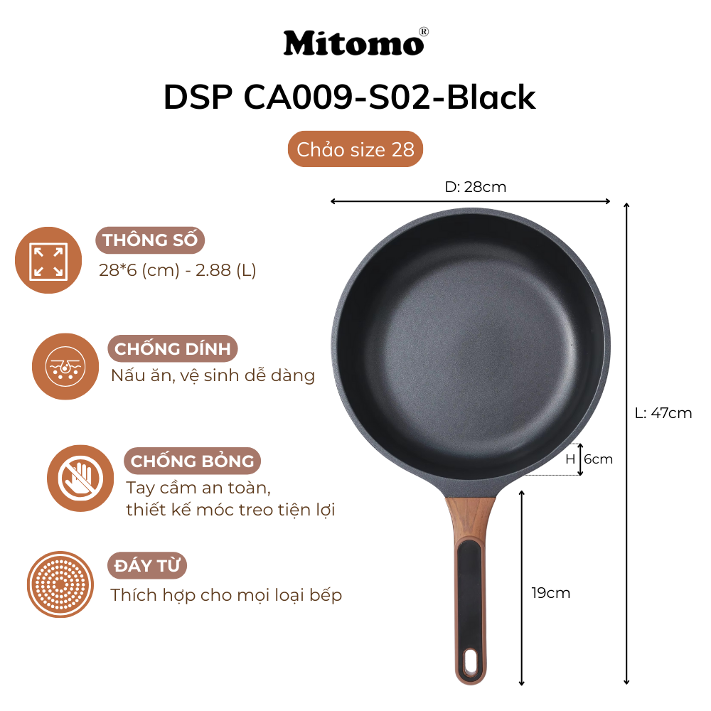 Bộ nồi chảo đá gốm cao cấp Mitomo DSP CA009-S02-Black