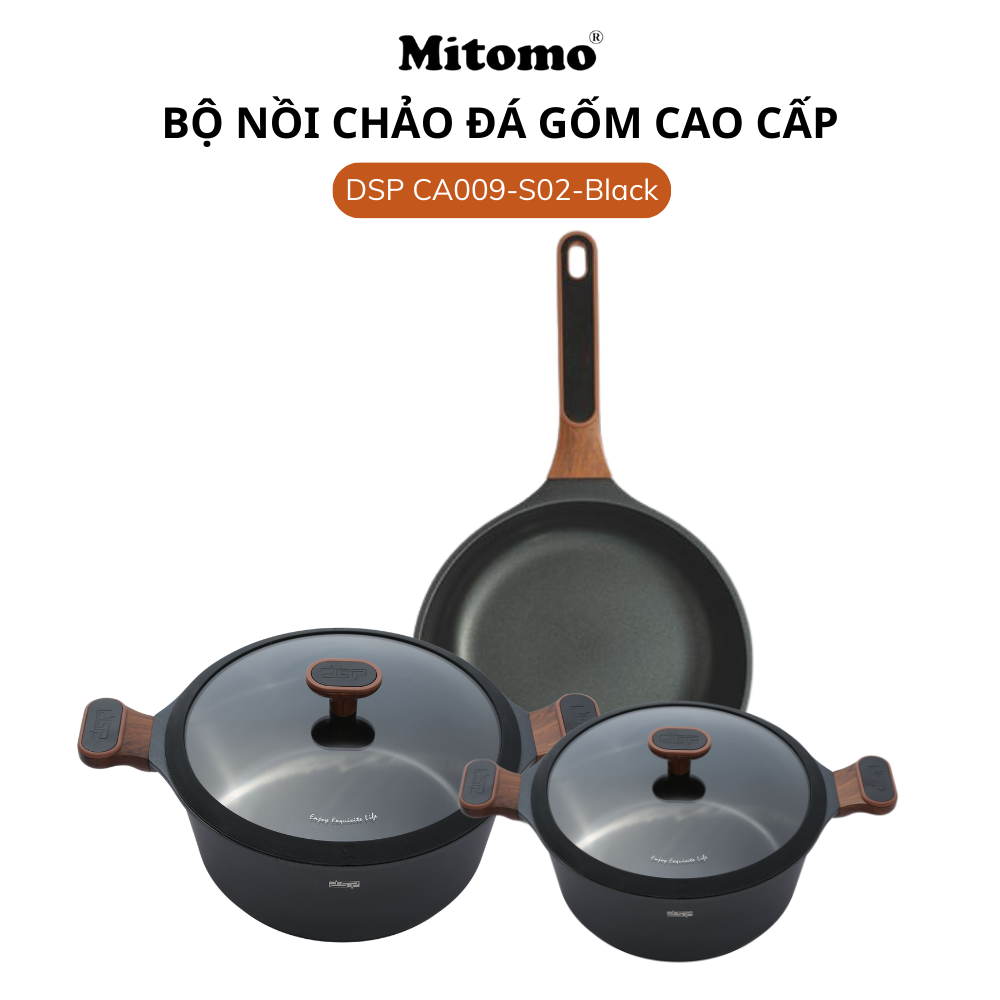 Bộ nồi chảo đá gốm cao cấp Mitomo DSP CA009-S02-Black
