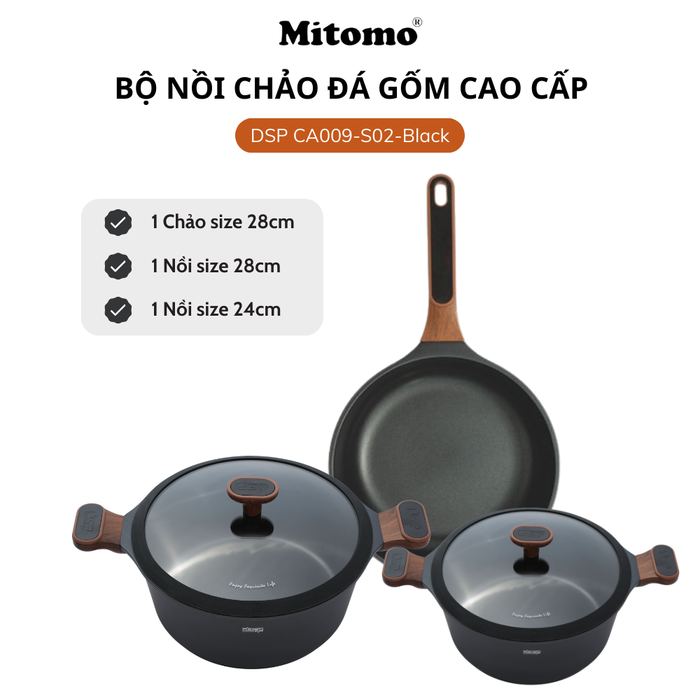 Bộ nồi chảo đá gốm cao cấp Mitomo DSP CA009-S02-Black
